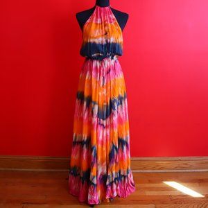 Blue Life Orange tie-dye maxi skirt slit dress XS